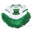 St Patrick's Day White Baby Bodysuit Kelly Green Pettiskirt & Sparkle Kelly Green Hat Print JS4358